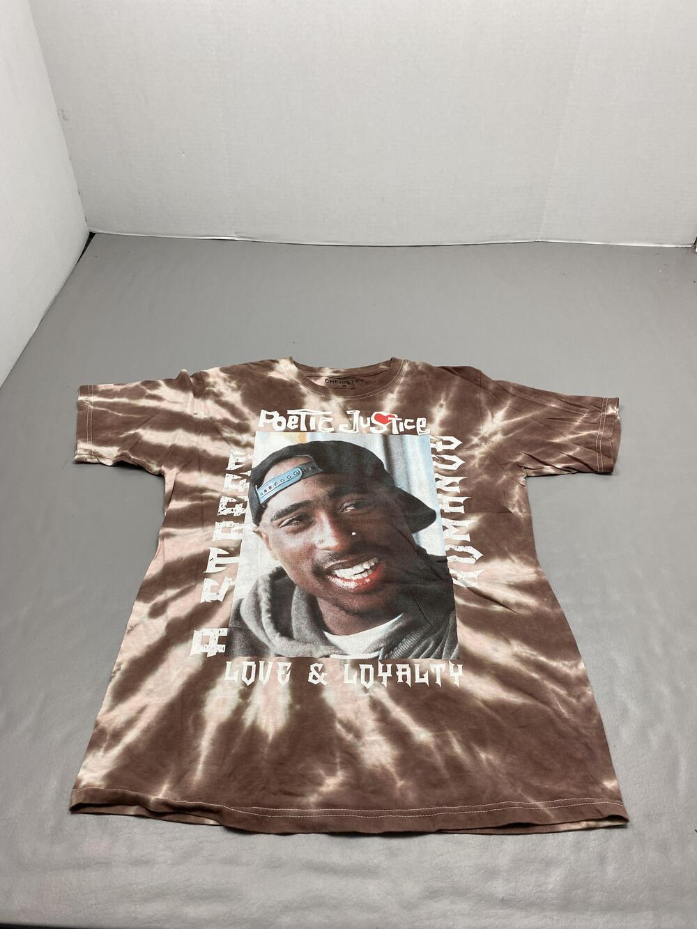 CHEMISTRY Shirt Mens M Brown Poetic Justice Love & Loyalty Graphic Tee